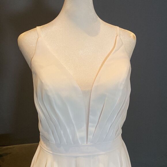 Women’s Elegant White Chiffon Full Length Dress CorsetBack Leg Slit Size 2 *READ - Picture 2 of 12